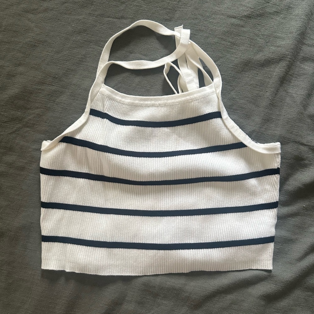 H&M White and Black Striped Halter Top